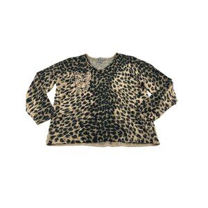 Designers Originals Leopard Print V-Neck Sweater Size 1X